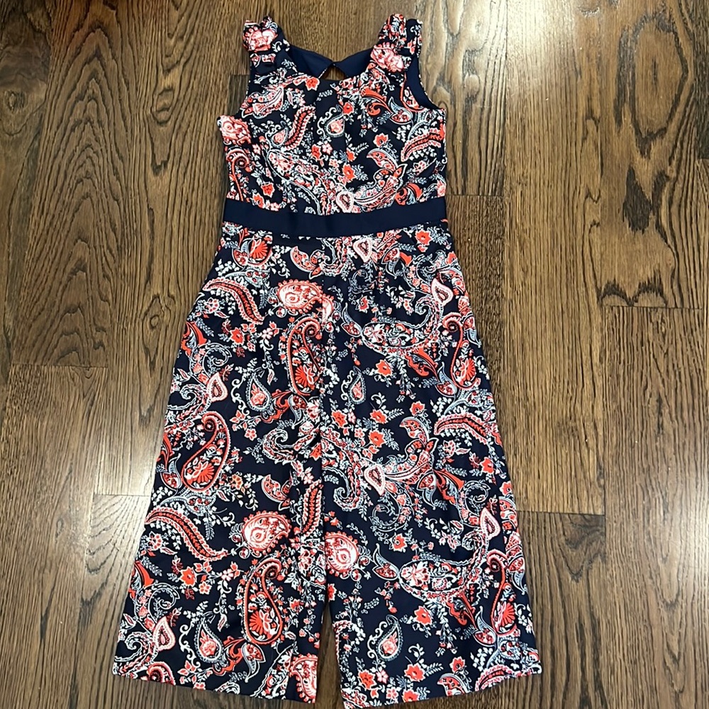 Janie and Jack Girls paisley red/blue jumpsuit, size 5